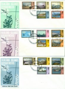 Falkland Is Dependencies 1980 Definitives, Island Views 3xFDC