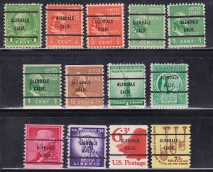 Precancels - Glendale, CA - 13 Different Bureau Issues