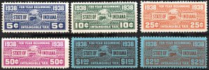 SRS IN D42-47 5¢-$2.50 Indiana Intangible Tax Revenue Stamps (1938) MNH