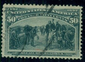 US #240, 50¢ Columbian, used, VF, Scott $200.00