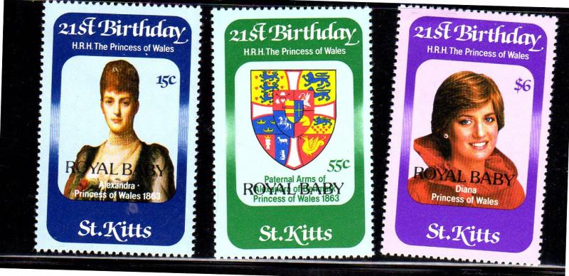 ST. KITTS #96-98  OVPRTD.  ROYAL BABY   MINT  VF NH  O.G