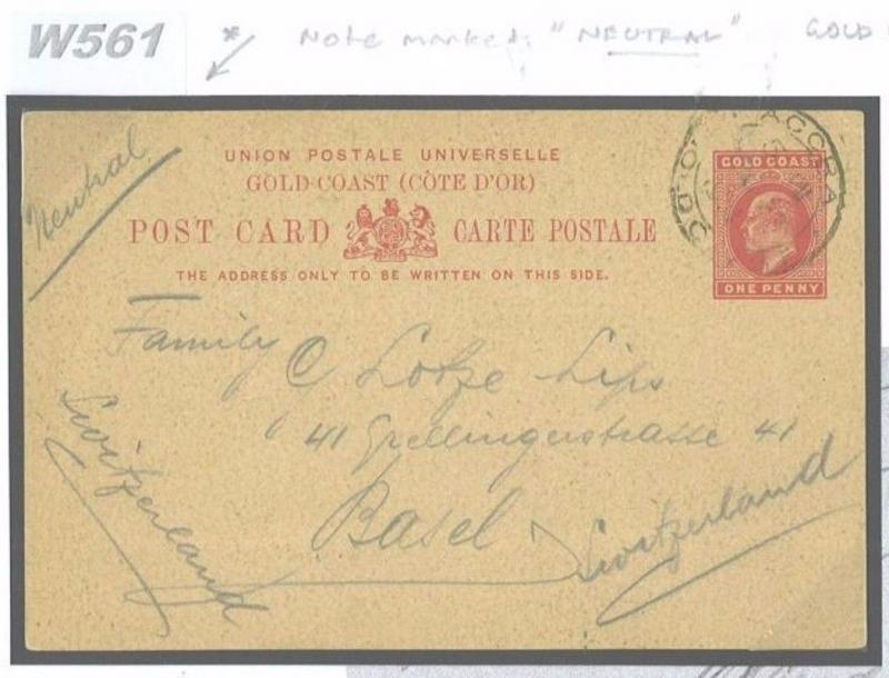 W561 1914 GOLD COAST WW1 Accra Endorsed 'Neutral' m/s/Switzerland Basle
