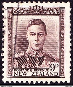 NEW ZEALAND 1947 KGVI 9d Purple-Brown SG685 Used