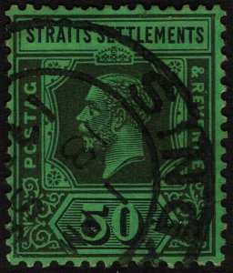 Straits Settlements #198  Used - King George V 50c black on emerald paper (1921)