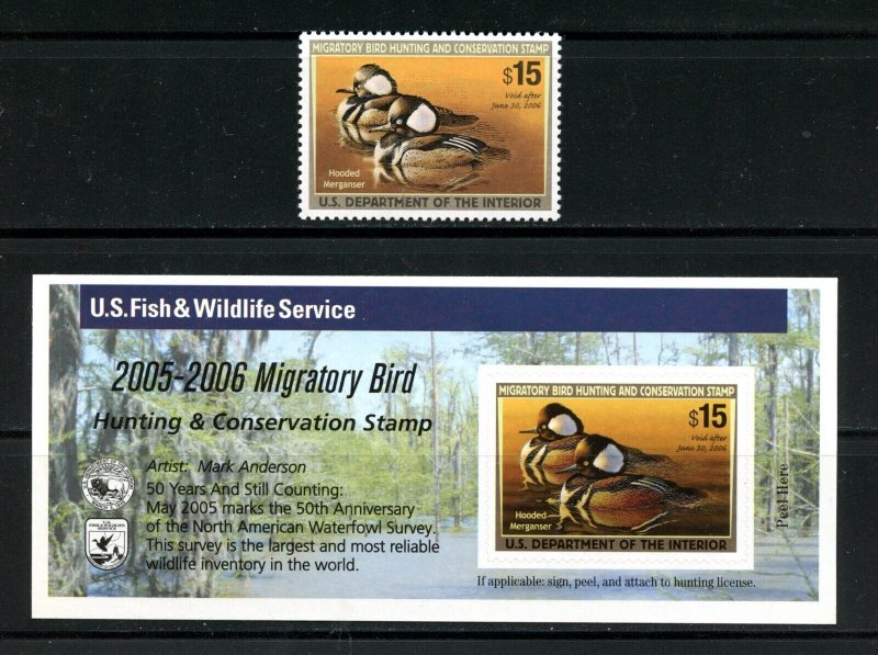 U.S. #RW72 & RW72A (U808) Federal Duck stamp Hooded Mergasers, M,NH, FV $30.00
