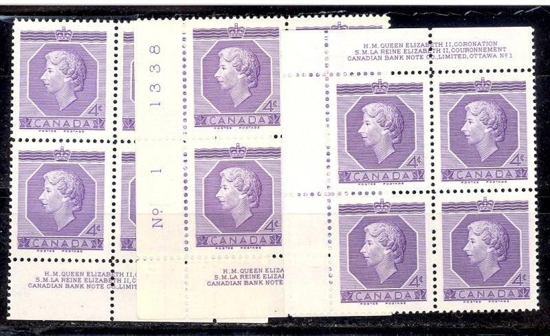 Canada #330 Pl1,  LR,LL,UL Plate Blocks Mint VF NH