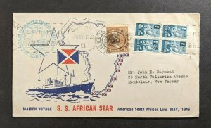 1946 SS African Star Maiden Voyage Cover Durban South Africa Mixed Franking