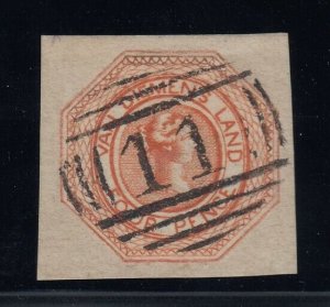 Tasmania, SG 8 (Scott 2), used, huge margins, barred 11 cancel