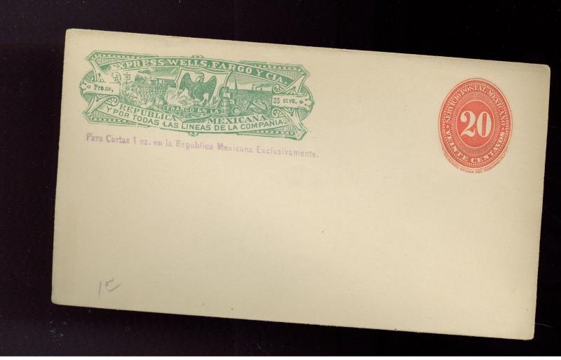 Mint Mexico Wells Fargo Express Mail PS Postal Stationery Envelope 20 centavos