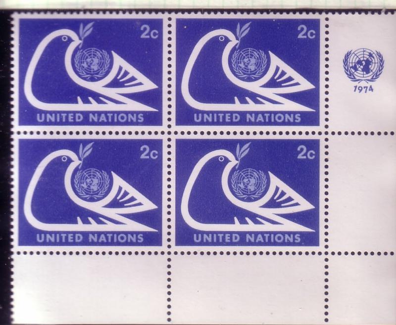 UN Sc# 249 Dove of Peace Blk of 4 MNH