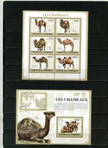 COMOROS 2009 FAUNA CAMELS SHEET OF 6 STAMPS & S/S MNH 