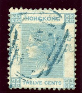 Hong Kong 1862 QV 12c pale greenish blue very fine used. SG 3. Sc 3.