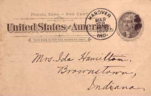 United States Indiana Hanover 1899 cork killer  Postal Card.