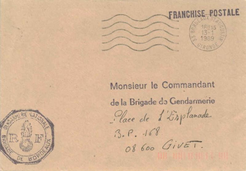 France Military Free Mail 1989 33 Bordeaux St. Augustin, Gironde to Le Comman...