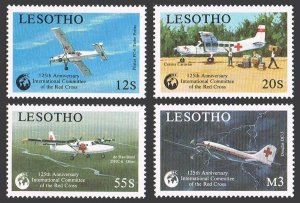Lesotho 695-698,699,MNH.Michel 752-755,Bl.59.Red Cross 125,1989.Ambulance planes
