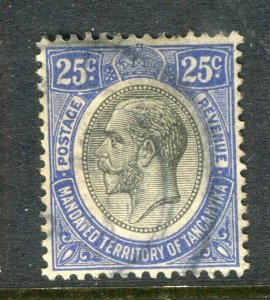 BRITISH KUT TANGANYIKA; 1927 early GV Portrait issue used Shade of 25c. value