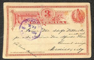 GUATEMALA H&G #4 POSTAL CARD GUATEMALA CITY VIA NEW ORLEANS TO MEXICO 1900