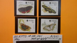 St. Kitts 1990 Butterflies Scott# 281-284 complete MNH XF set of 4