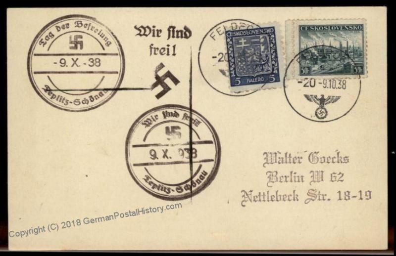 3rd Reich Czechoslovakia Annexation Feldpost Cover 59731