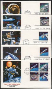 1989 UPU Airmail Sc C125a Future Mail block of 4 and singles FDCs Fleetwood