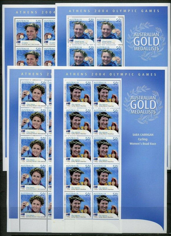 AUSTRALIA  2004 ATHENS OLYMPIC GAMES GOLD MEDALLISTS  SET OF 17  SHEET  MINT NH