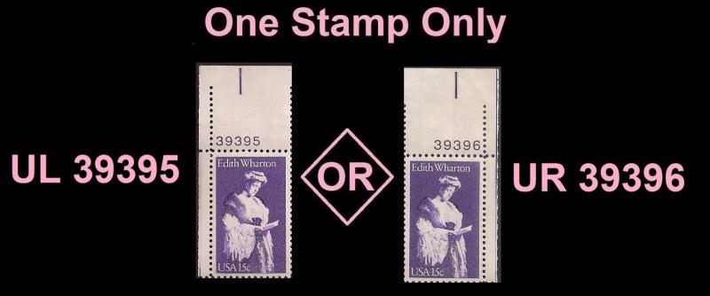 US 1832 Edith Wharton 15c plate single MNH 1980