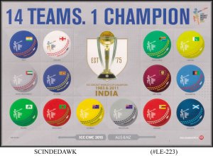 NEW ZEALAND - 2015 ICC CRICKET WORLD CUP / SPORTS - MIN. SHEET MNH SELF-ADHESIVE