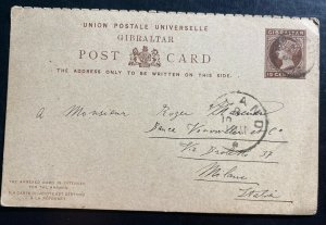 1893 Gibraltar Postal Stationery Postcard cover To Milan Italy