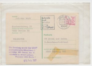 Damaged mail card Germany 1981 Damaged by post-technical machines - Plastic Wrap