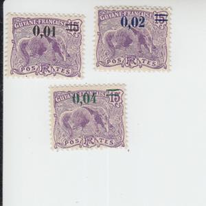 1922 Fr Guiana Anteater Surcharged (Scott 94-96) MH