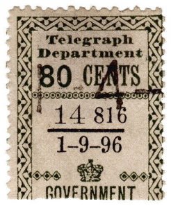 (I.B) Ceylon Telegraphs : Provisional 80c (1896)