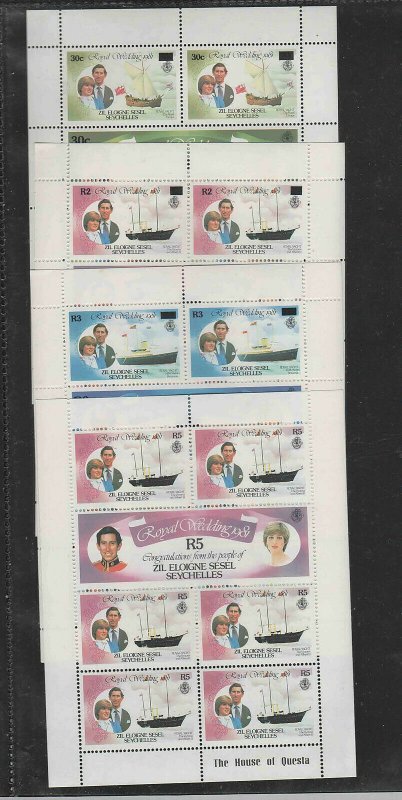 SEYCHELLES-ZES #70-75  1983 ROYAL WEDDING SURCHARGED    MINT VF NH O.G   M/S