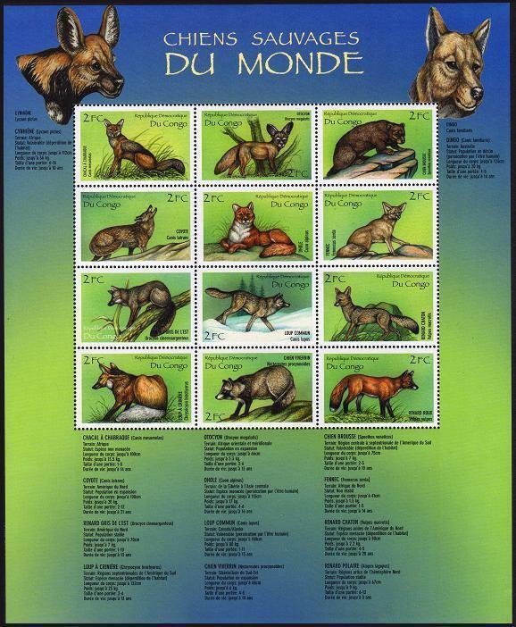 Zaire 1517-1518 al sheets,MNH. Wild Felines,Canines,2000. 