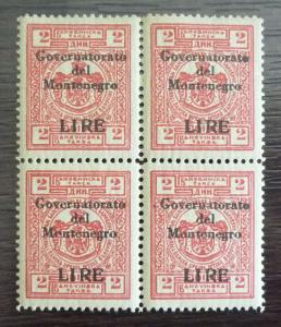 1942 MONTENEGRO-ITALY-TYPICAL OVP. ERROR ''BLACK O''-BLOCK OF 4-REVENUE R! J1