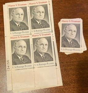 Scott # 1499 - US Plate Block Of 4 and Single - Harry S. Truman - MNH 1973 8c