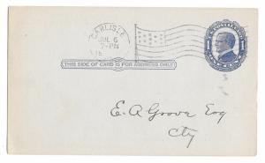 UX22 1911 Postal Stationery Card 1c McKinley School Tax Carlisle PA Flag Cancel