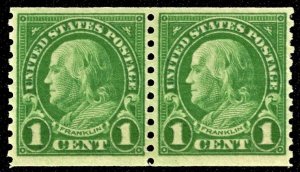 US 597 MNH VF 1 Cent Franklin Coil Pair Green