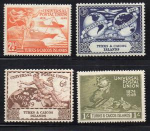 Turks & Caicos Islands Sc 101-4 1949 75th UPU Anniversary stamp set mint