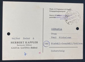 1961 SS Prisoner Of War POW Gaeta Italy Postcard Cover Walter Reader & Kappler