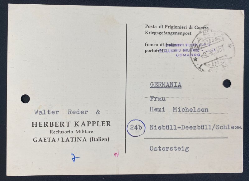 1961 SS Prisoner Of War POW Gaeta Italy Postcard Cover Walter Reader & Kappler