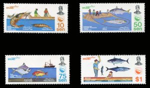 Brunei #300-303 Cat$15.60, 1983 Fishing, set of four, never hinged