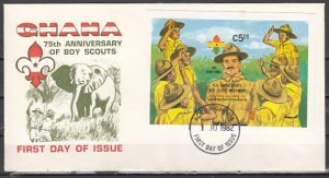 Ghana, Scott cat. 798. Scout Anniversary. IMPERF.s/sheet. First day cover. ^