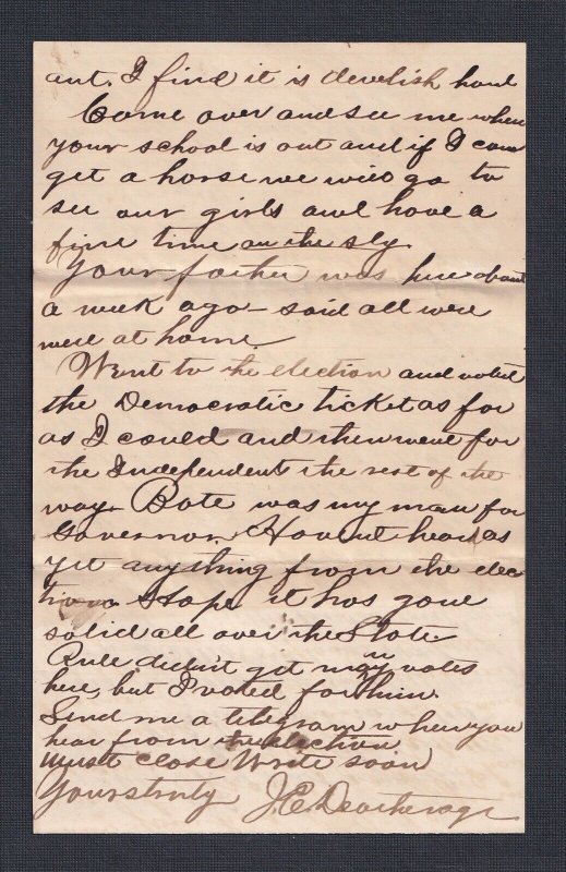 USA 1882 3C COVER POPLAR CREEK MS. DPO (ANDERSON CTY) TENNESSEE W/ CONTENTS