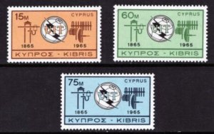 1965 I.T.U. - Cyprus - Sc# 257-59 set of 3 postage stamps MNH VF Cv$16.65