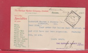 Durham Rubber co. illustrated on front w/Goderich Squared circle 1901 Canada pc