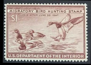 MOMEN: US STAMPS #RW13 RED BROWN DUCK MINT OG NH $50 LOT #73952-4