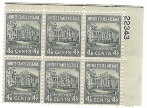 #809 – 1938 4 1/2c White House, dark gray – MNH OG Plate Block of 6