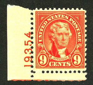 U.S. #590 MINT PL# SINGLE OG NH