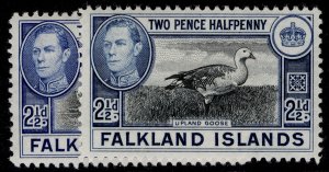 FALKLAND ISLANDS GVI SG151 + 152, 2½d SHADE VARIETIES, LH MINT.