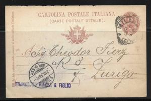 Italy Stationary Stationery Postcard H&G #29 Used 1896 to Switzerland